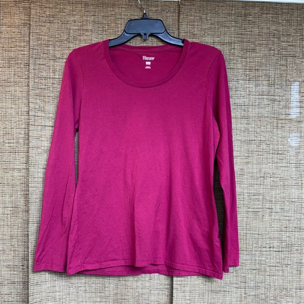 Hanes cotton long sleeve tee shirt color berry